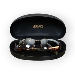Versace Vintage Brown Tortoiseshell Mirror Rectangular Sunglasses